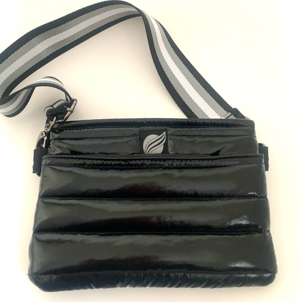 THINK ROYLN Black puffy Bag with Striped Strap